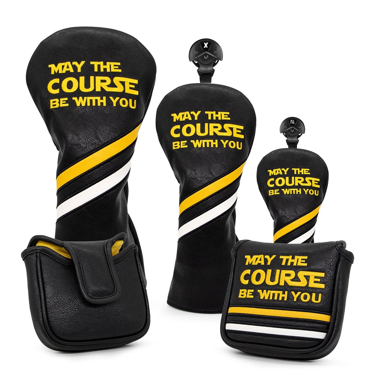Black "May the Course Be With You" Head Covers - Crafty Golf