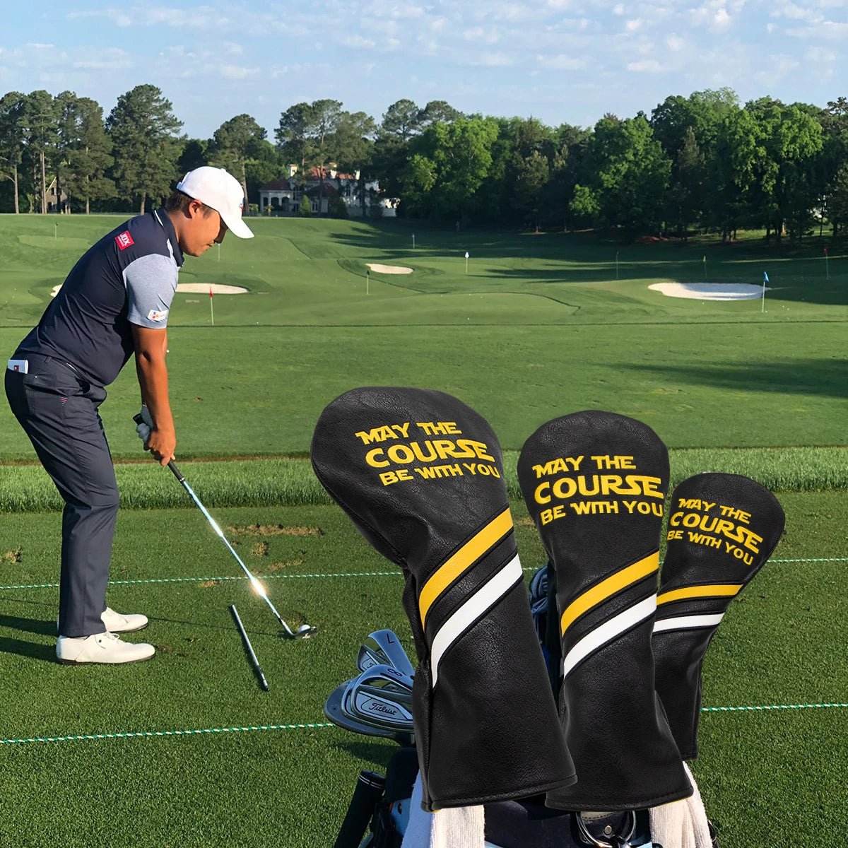 Black "May the Course Be With You" Head Covers - Crafty Golf