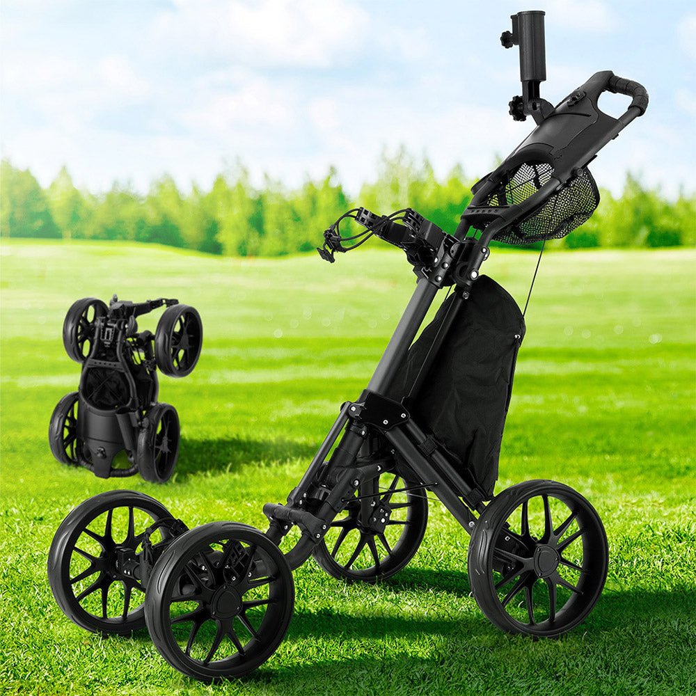 Everfit Golf Buggy Foldable Trolley Golf Cart Wheels Umbrella Bottle Holder - Crafty Golf