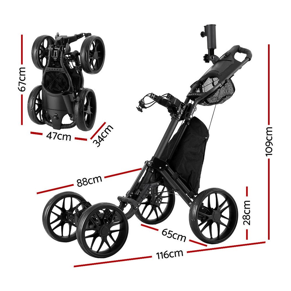 Everfit Golf Buggy Foldable Trolley Golf Cart Wheels Umbrella Bottle Holder - Crafty Golf