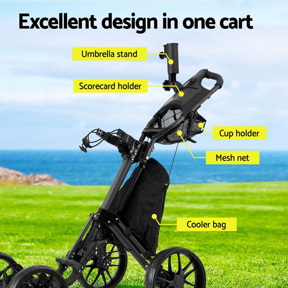 Everfit Golf Buggy Foldable Trolley Golf Cart Wheels Umbrella Bottle Holder - Crafty Golf