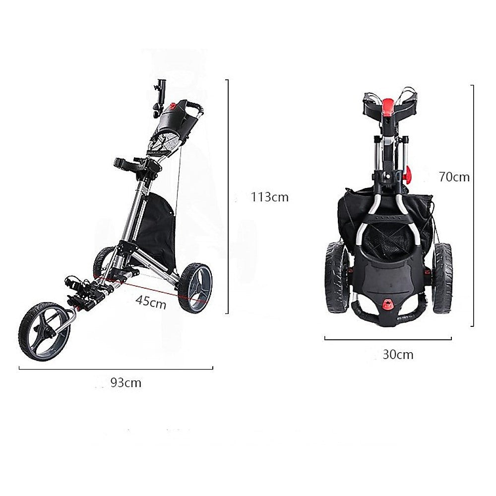 Golf Club Buggy Trolley Cart Compact Foldable 3 Wheel - Crafty Golf