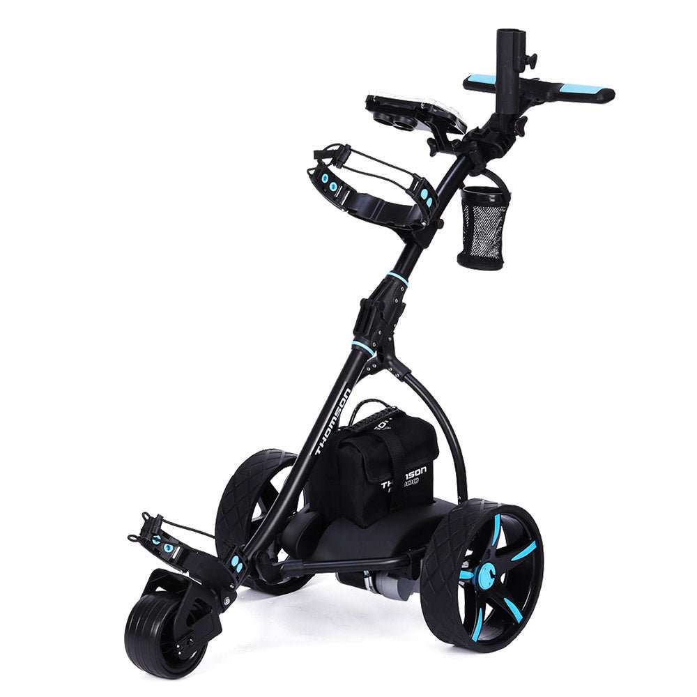 THOMSON Golf Buggy Electric Trolley Automatic Motorised Foldable Cart LED Black - Crafty Golf