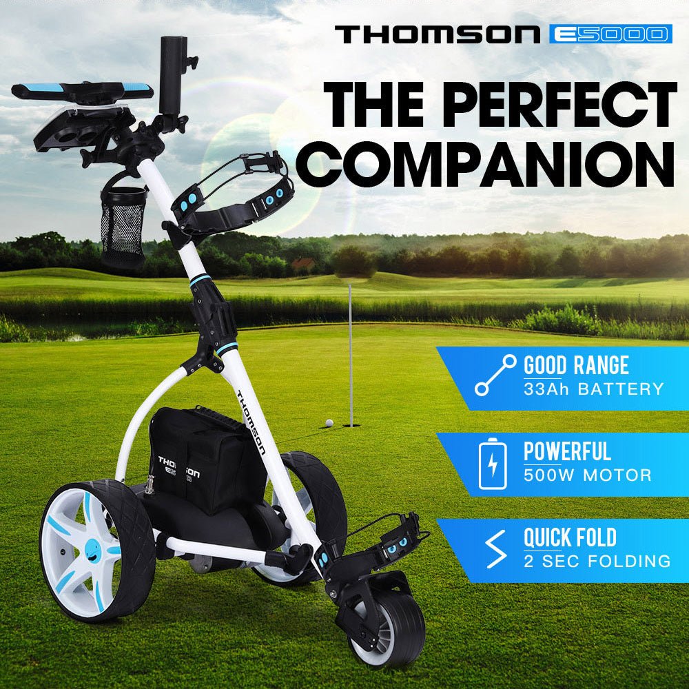 THOMSON Golf Buggy Electric Trolley Automatic Motorised Foldable Cart Powered - Crafty Golf