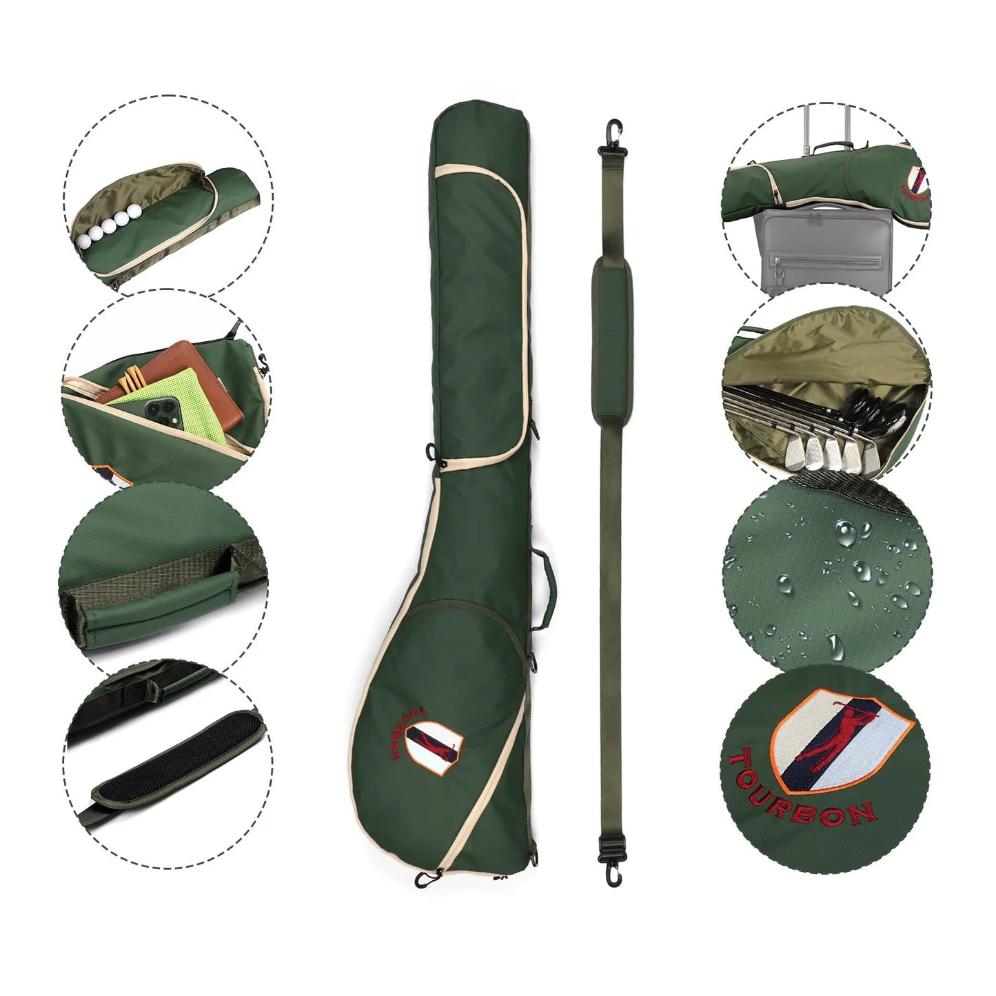 Tourbon Outdoor Nylon Golf Clubs Carry Bag – Lightweight Sunday Bag - Crafty Golf
