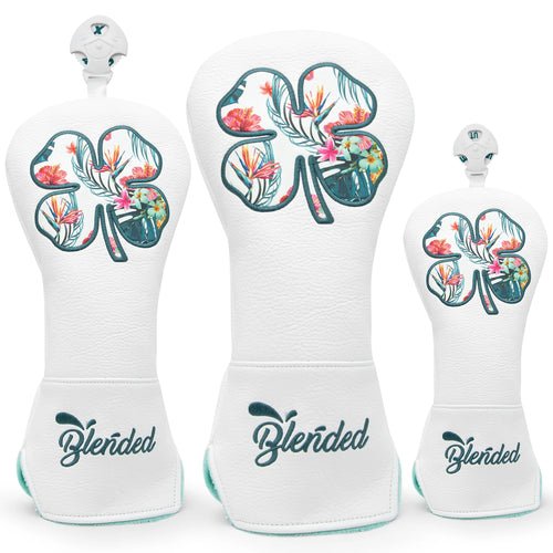 White Lucky Clovers Golf Head Covers - Crafty Golf