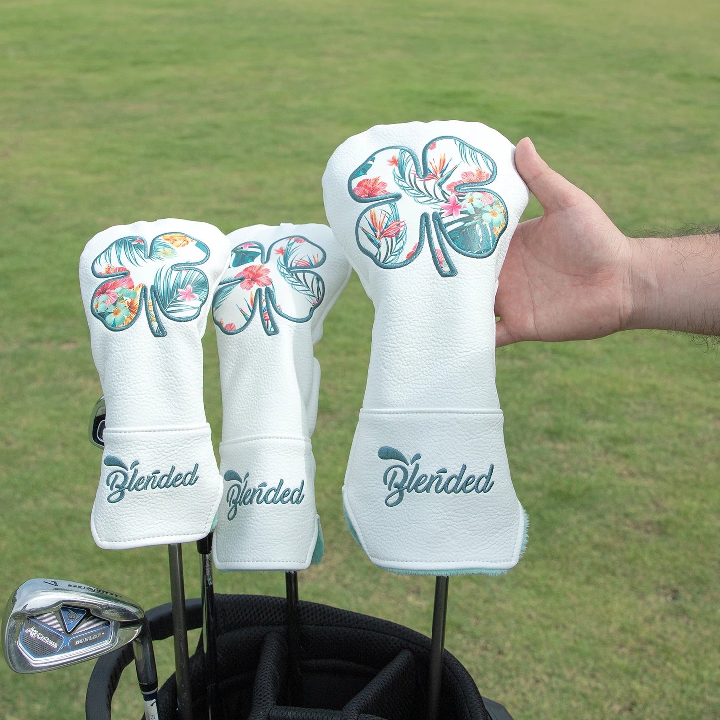 White Lucky Clovers Golf Head Covers - Crafty Golf