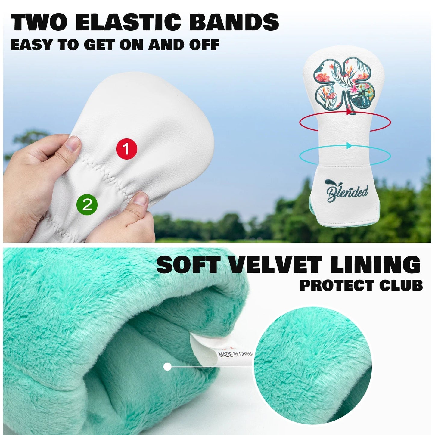 White Lucky Clovers Golf Head Covers - Crafty Golf