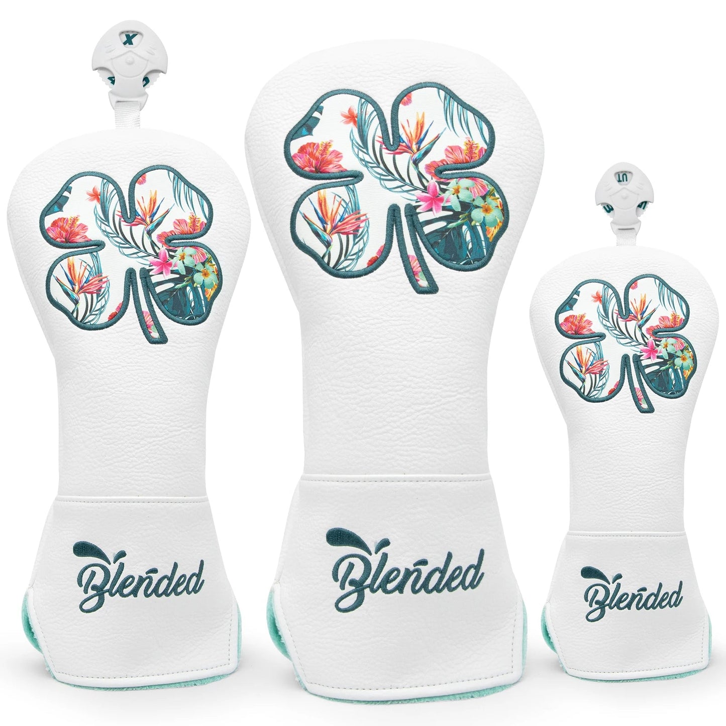 White Lucky Clovers Golf Head Covers - Crafty Golf
