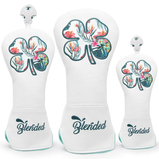 White Lucky Clovers Golf Head Covers - Crafty Golf