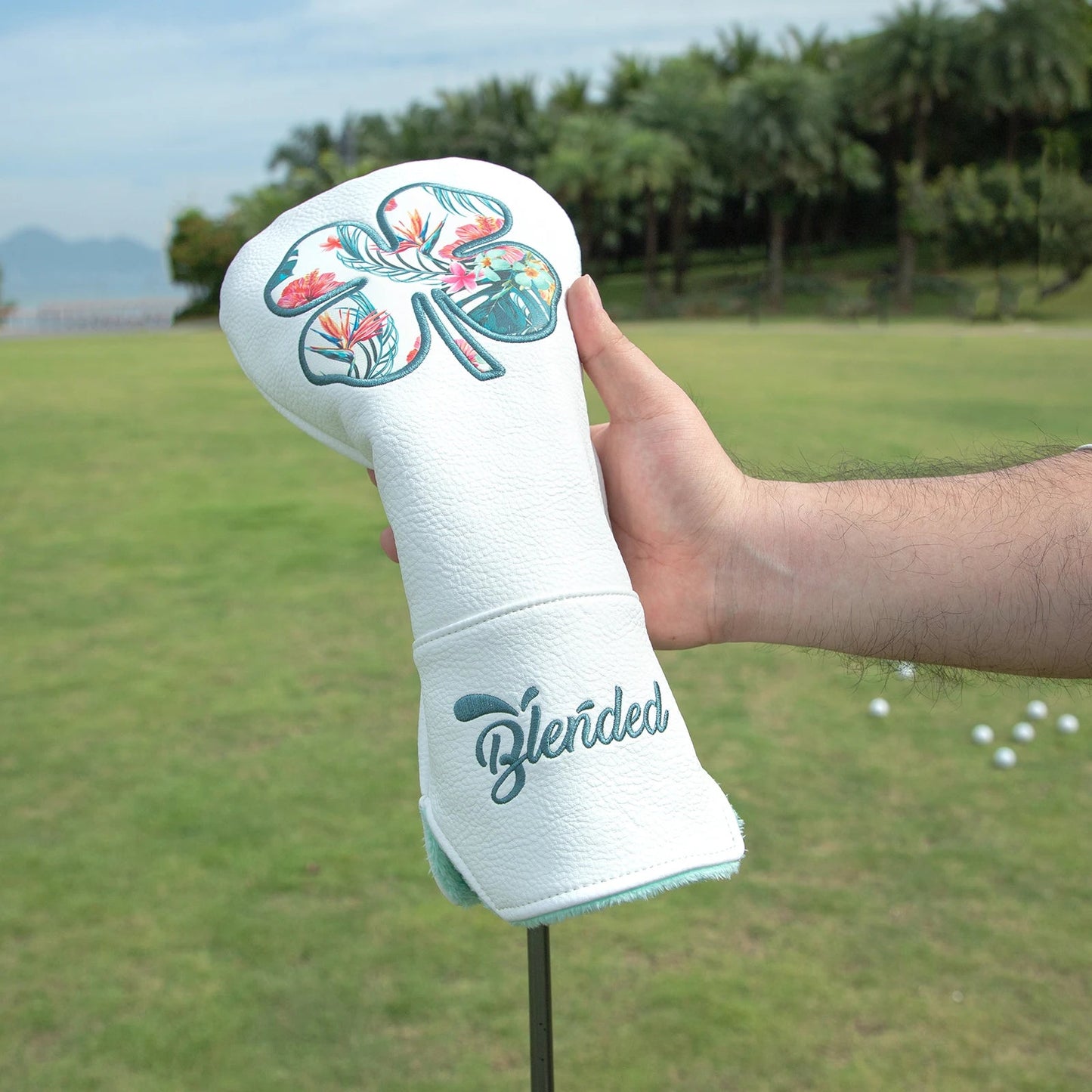 White Lucky Clovers Golf Head Covers - Crafty Golf