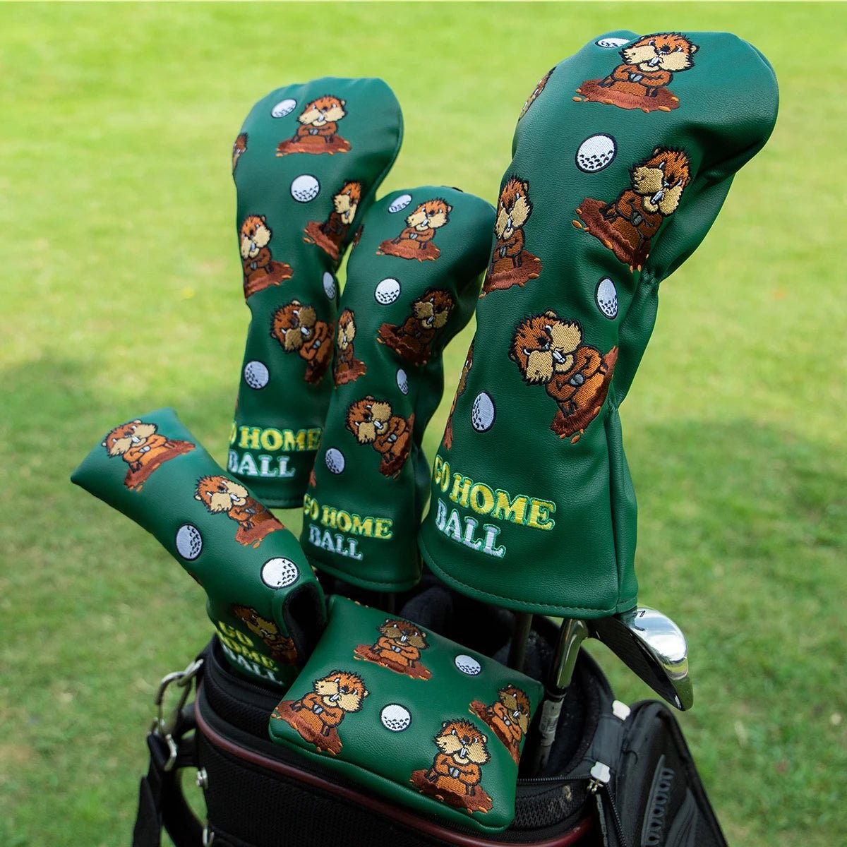 Green PU Leather Groundhog Day Head Covers - Crafty Golf