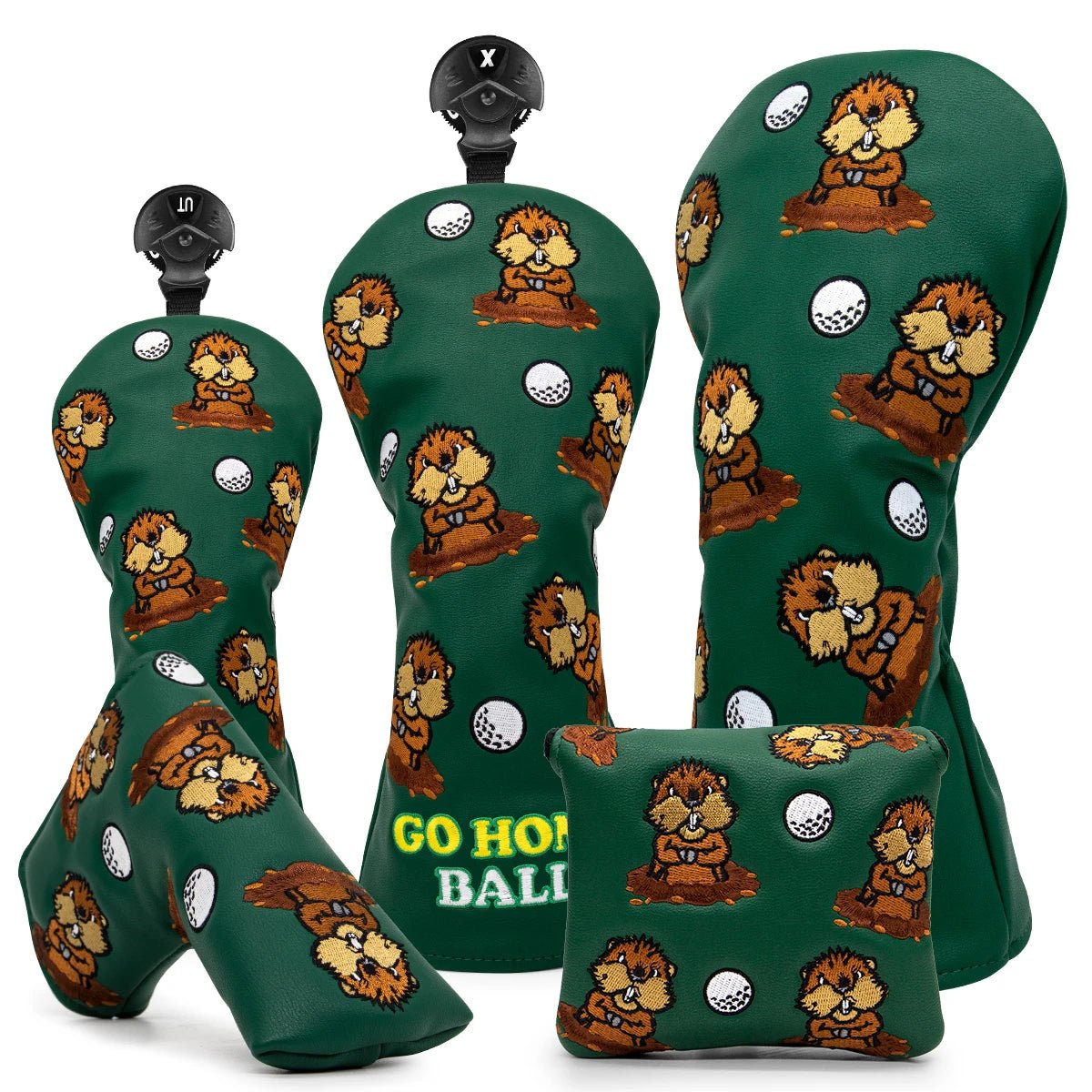 Green PU Leather Groundhog Day Head Covers - Crafty Golf
