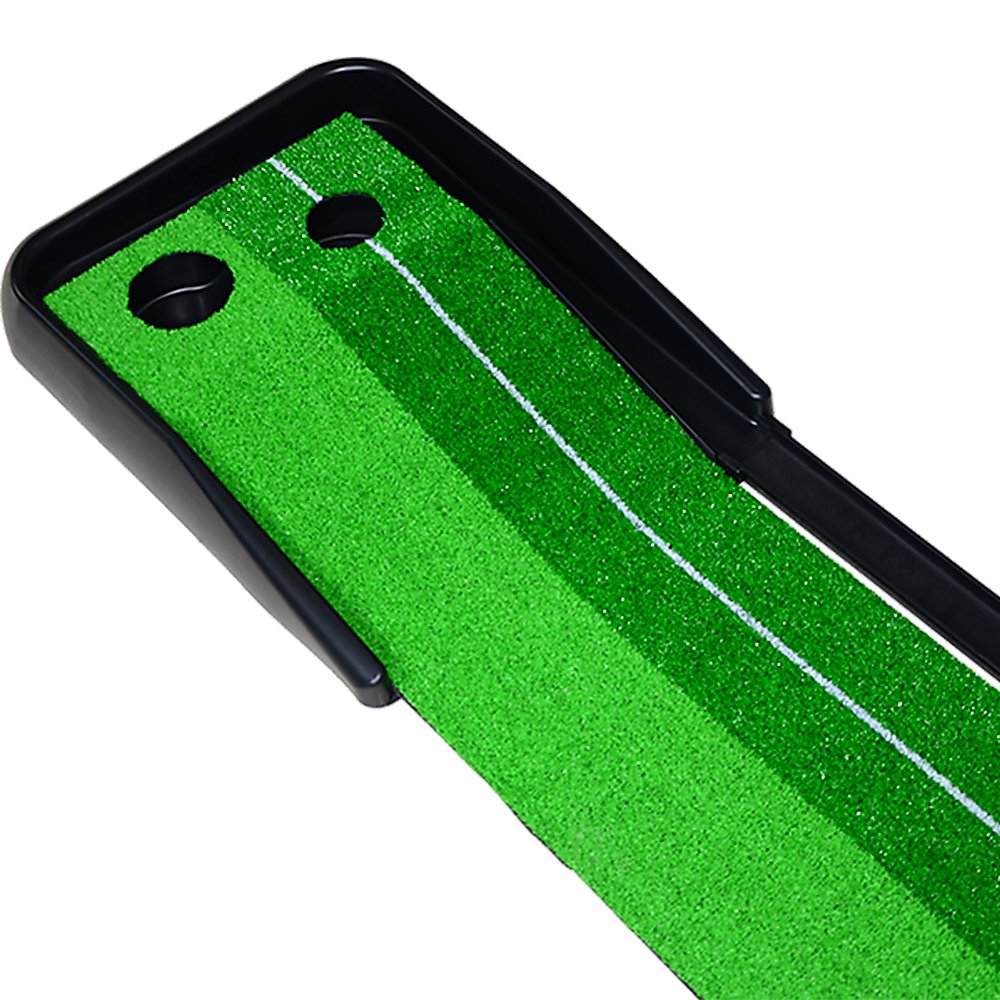Indoor Practice Putting Green 2.5m Mat Inclined Ball Return Fake Grass 2 Holes - Crafty Golf