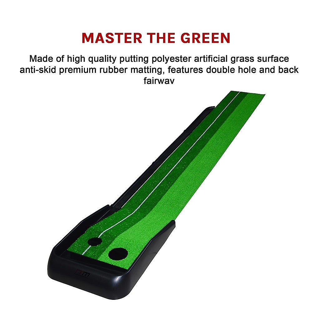 Indoor Practice Putting Green 2.5m Mat Inclined Ball Return Fake Grass 2 Holes - Crafty Golf