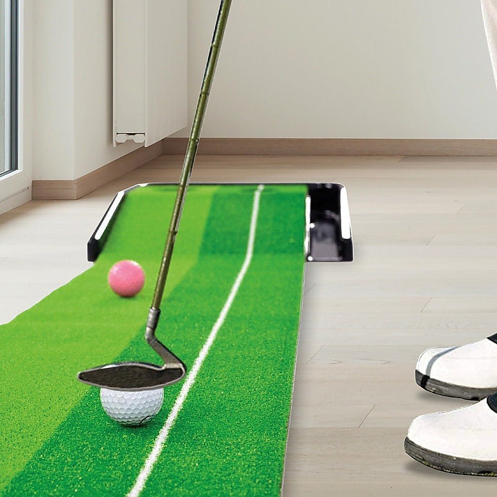 Indoor Practice Putting Green 2.5m Mat Inclined Ball Return Fake Grass 2 Holes - Crafty Golf
