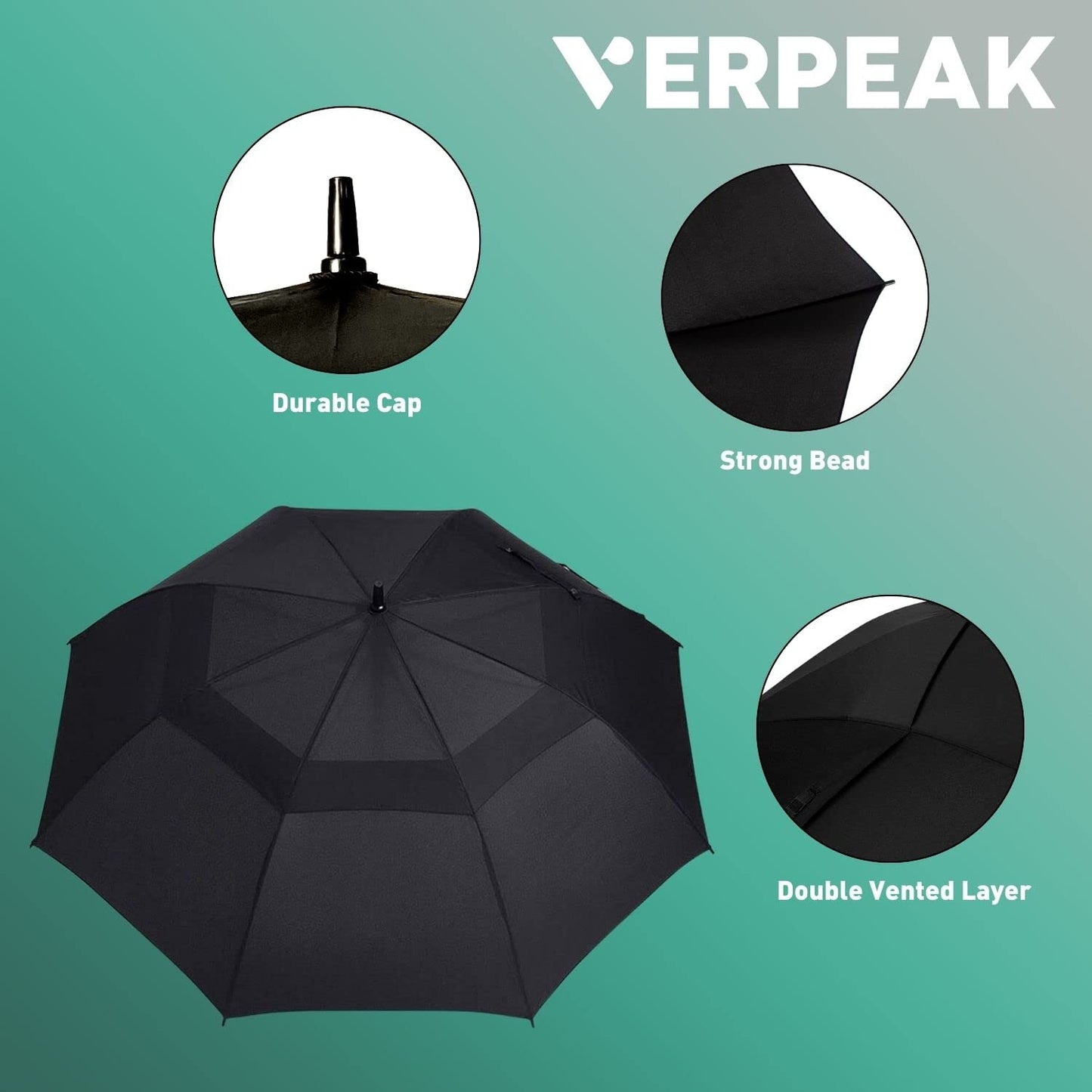 Verpeak Golf Umbrella 62" - Black - Crafty Golf