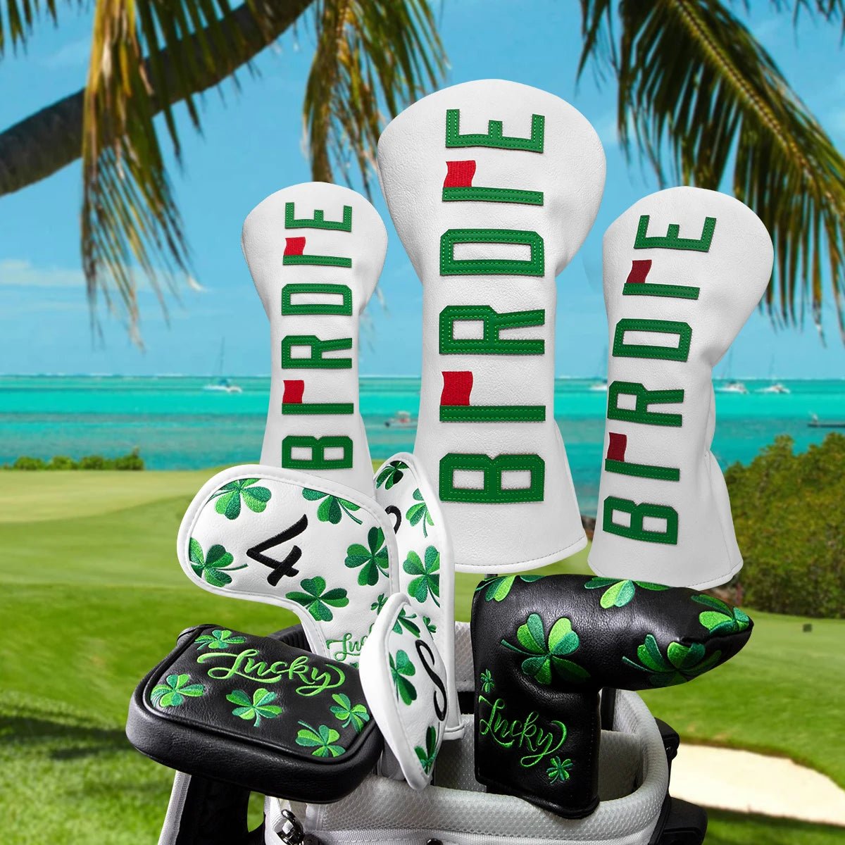 White BIRDIE Wood Head Covers - Crafty Golf