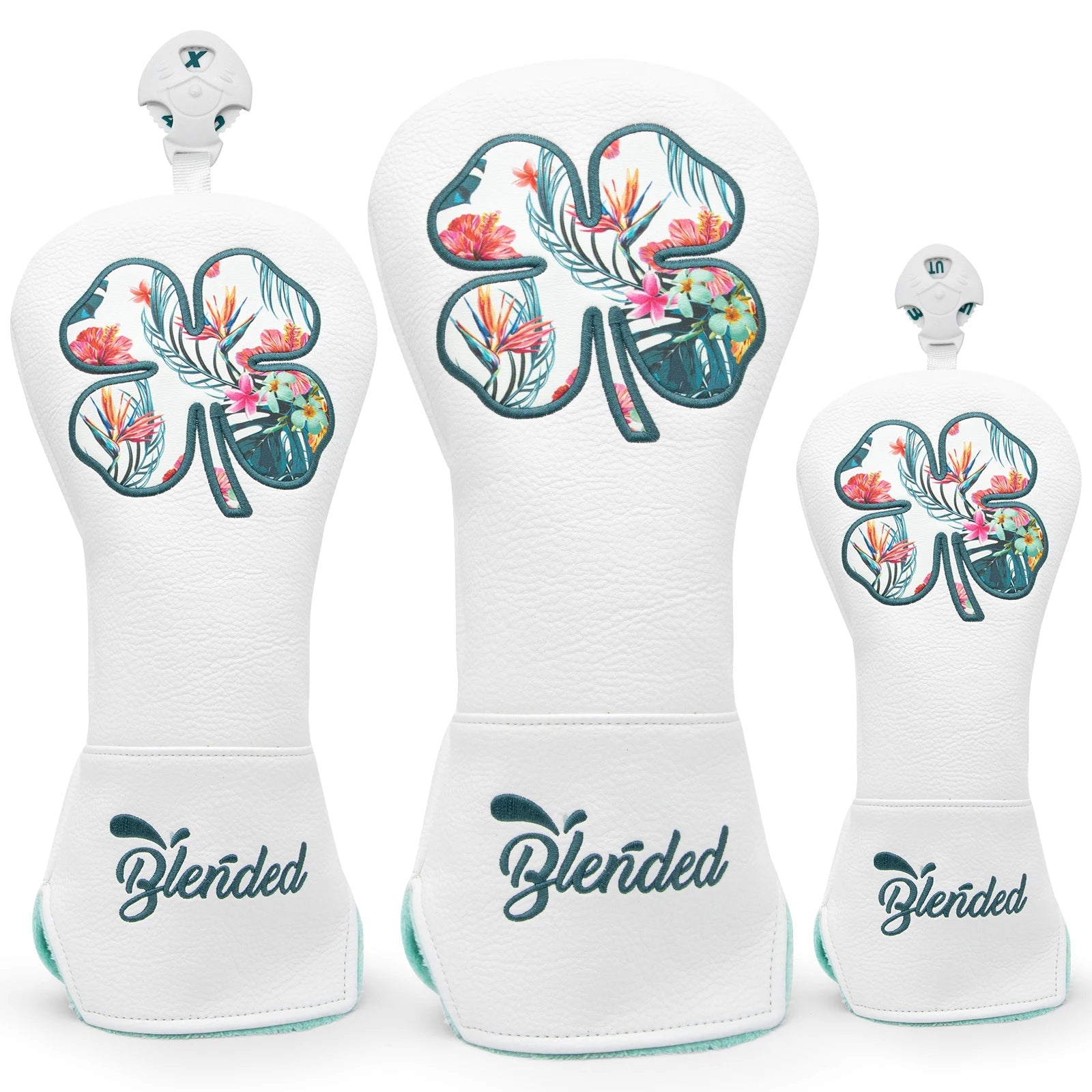White Lucky Clovers Golf Head Covers - Crafty Golf